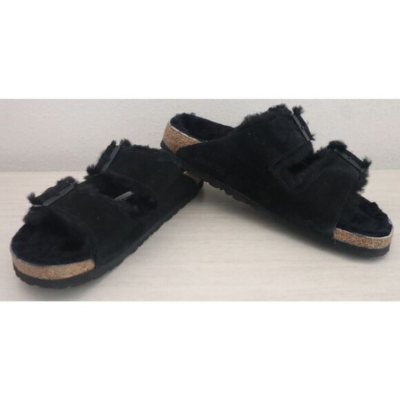 Birkenstock EUR 41 Women's 10 Men's 8 Black Suede Arizona Shearling Sandals - Picture 1 of 12